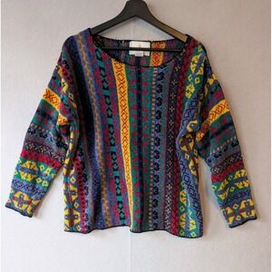 Express Tricot Chenille Sweater Women's XS Colorful 90's Oversized Boho